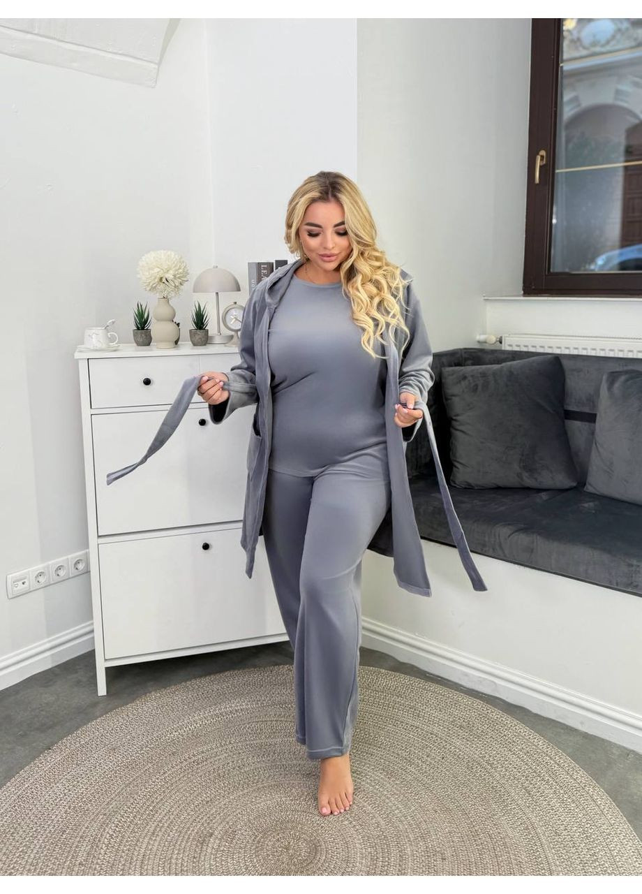 Домашній костюм трійках велюр спорт. Штани,футболка та халат Україна (366222449)