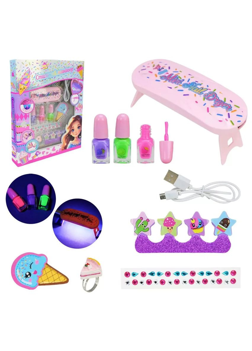 Набор детской косметики для маникюра лак для ногтей лампа сушилка и аксессуары UKR2404 No Brand (362439018)