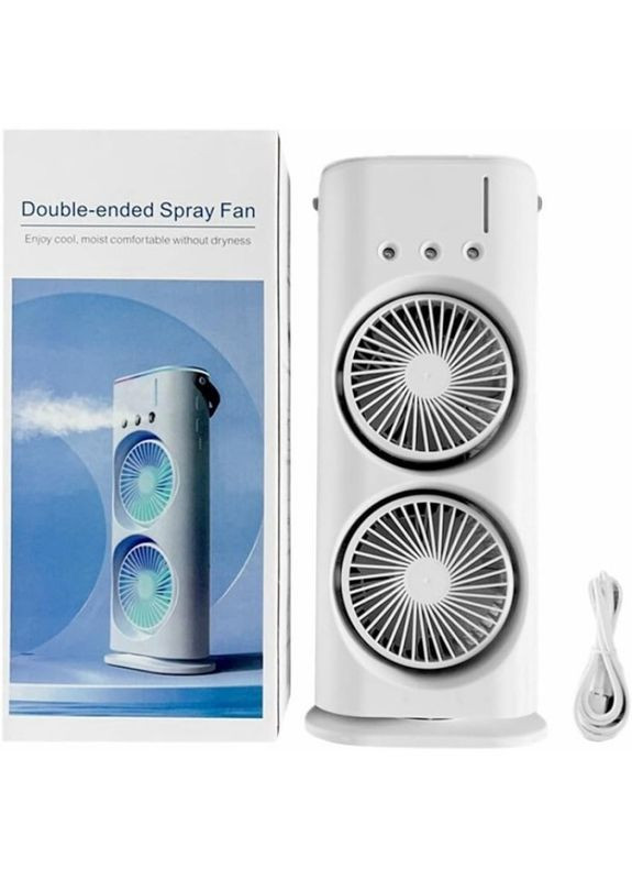 Настільний подвійний вентилятор-зволожувач повітря з кольоровою LED підсвіткою RGB на акумуляторі + USB з пультом Po Fanu (328265857)