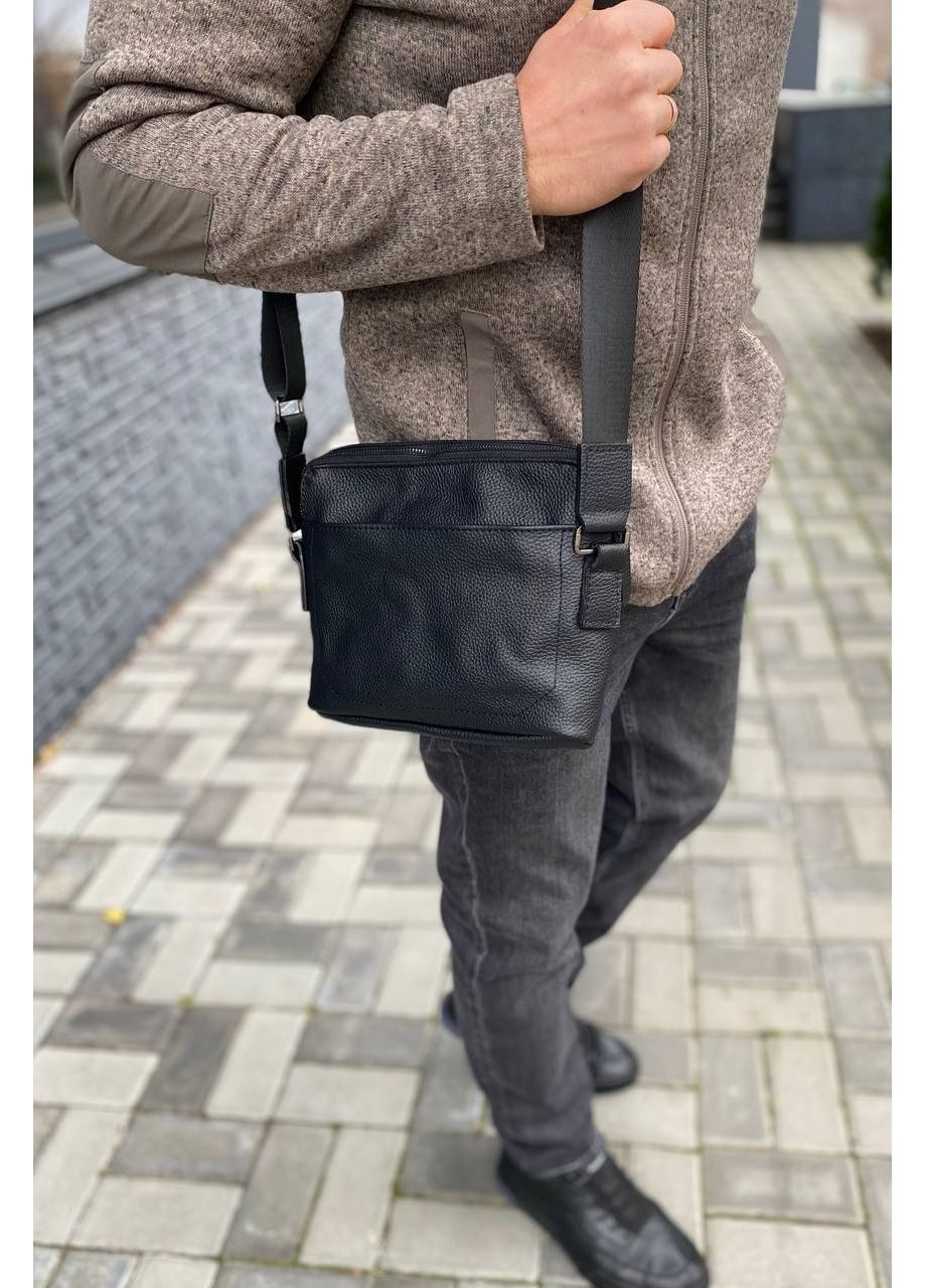 Чоловіча сумка-месенджер з натуральної шкіри Slide (чорна) No Brand (368540885)