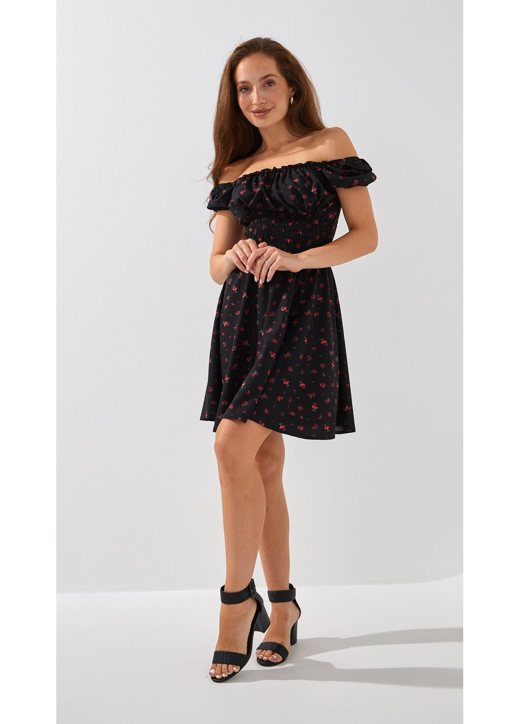 Черное платье с узором женское wtc02441 черный shop (2888000008565) LAWA