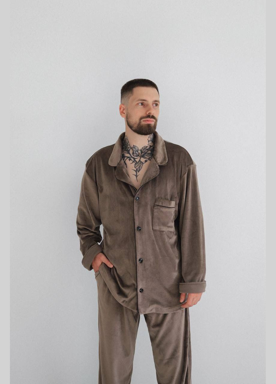 Мужская пижама из велюра цвет коричневый р.L 449784 New Trend (282926680)