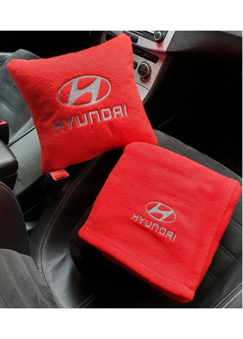 Автомобильный плед и подушка с вышивкой логотипа "Hyundai" No Brand (369717452)