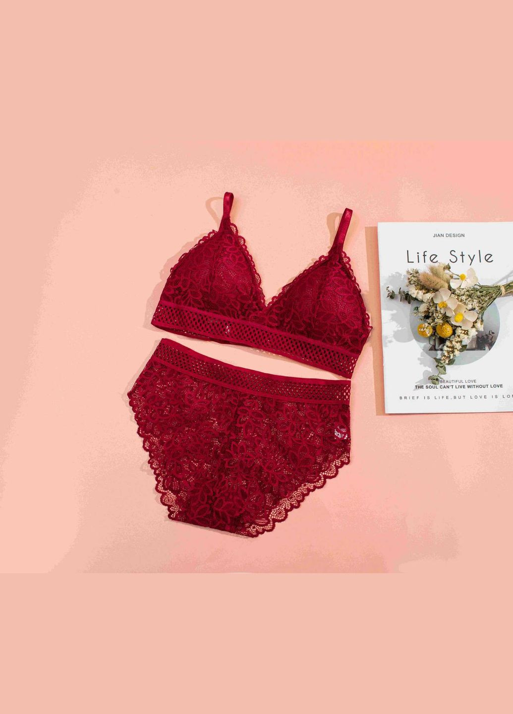 Бордовый демисезонный комплект нижнего белья бюстгальтер и трусики new style one size xs/s бордовый (2-221) No Brand