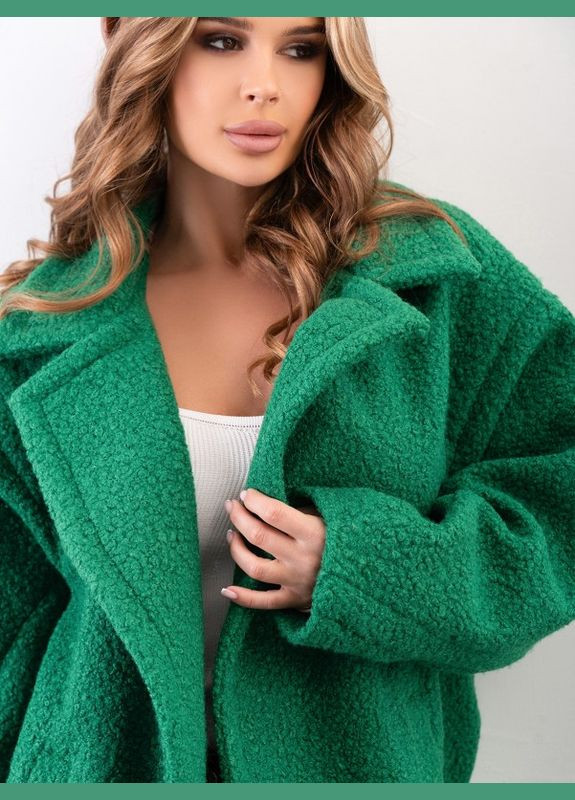 Зеленое демисезонное Свободное зеленое пальто из букле ISSA PLUS