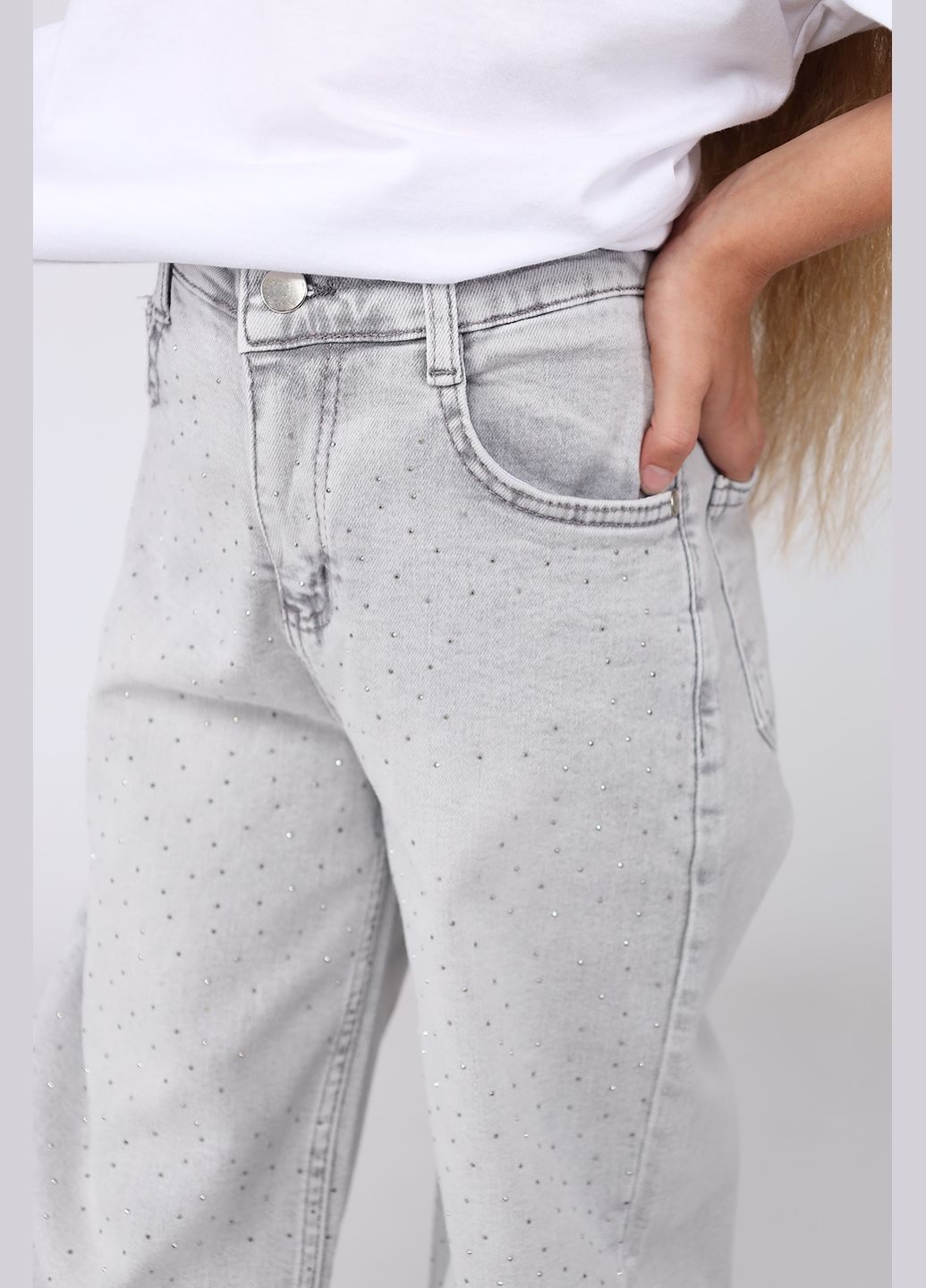 Джинси wide leg для дівчинки колір світло-сірий ЦБ-00282009 Yuki (347581157)