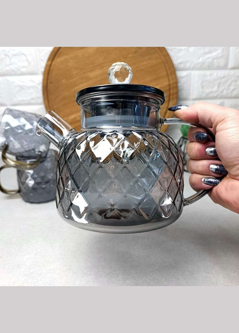 Скляний чайник 1 л Чорний перламутр Topaz Crystal Gold No Brand (303211374)