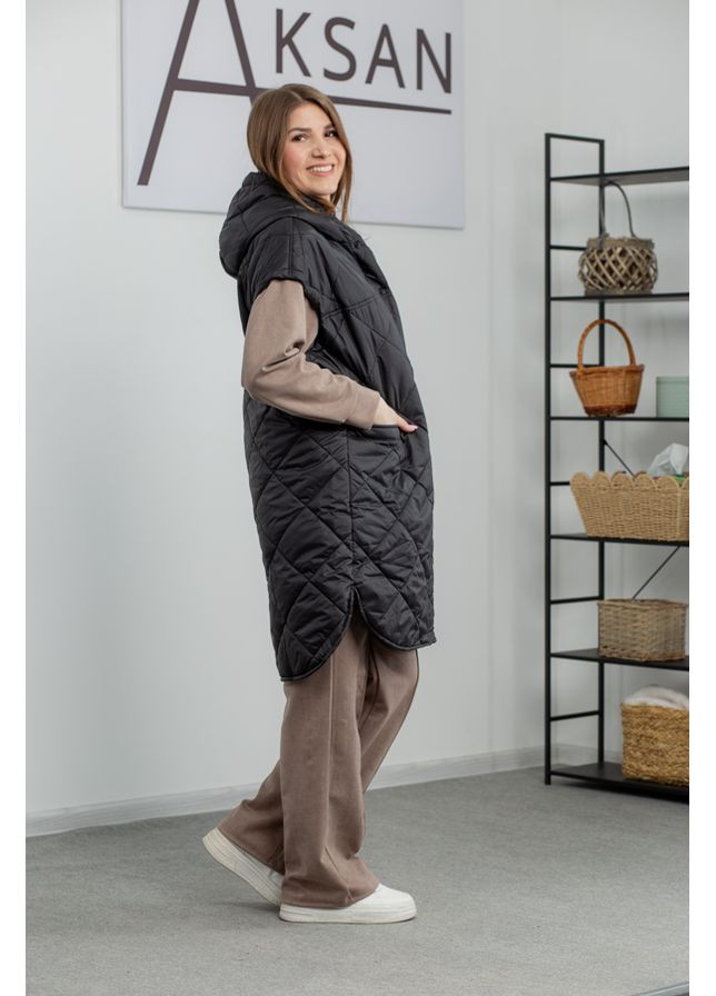 Жилетка жіноча тепла демісезонна з екопухом на плащівці з капюшоном 23.2169 44( ) AKSAN (300254546)