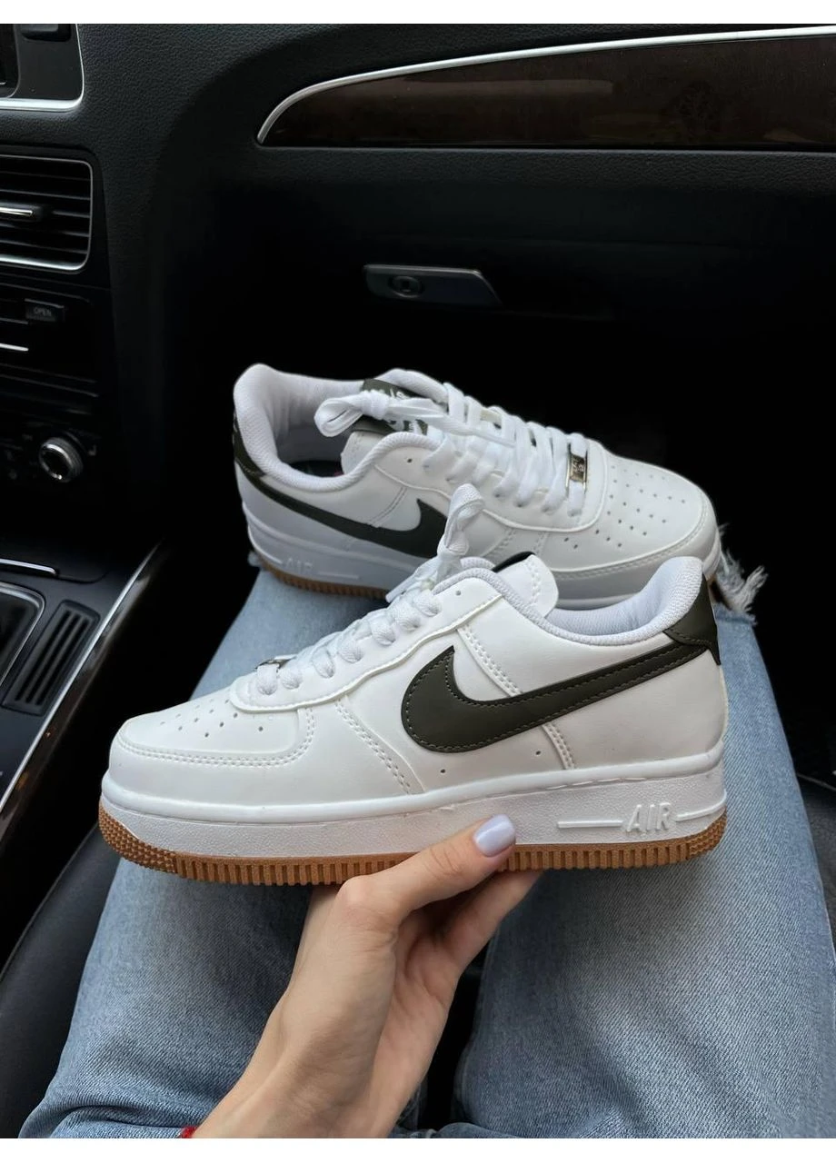 Сірі кросівки чоловічі nike air force 1 white green v2 найк аір форс 1 преміум демісезон No Brand