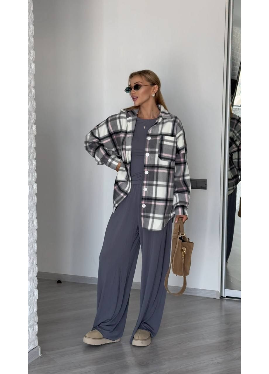 Серая повседневный рубашка в клетку GD/GL Модний простір с длинным рукавом