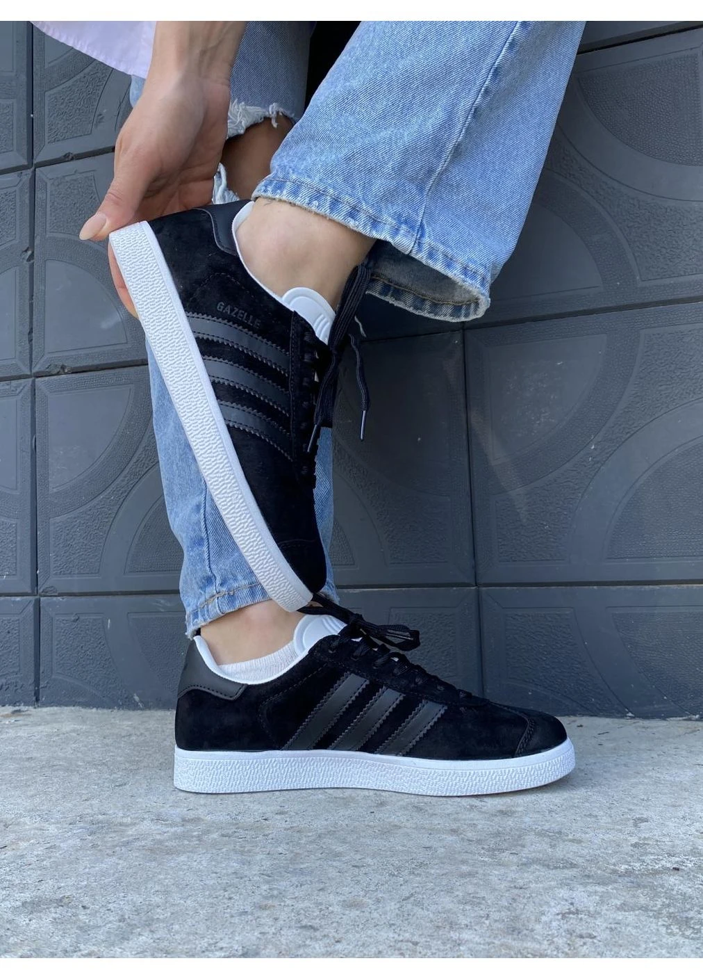 Білі літні кросівки adidas gazelle black white адідас газель No Brand