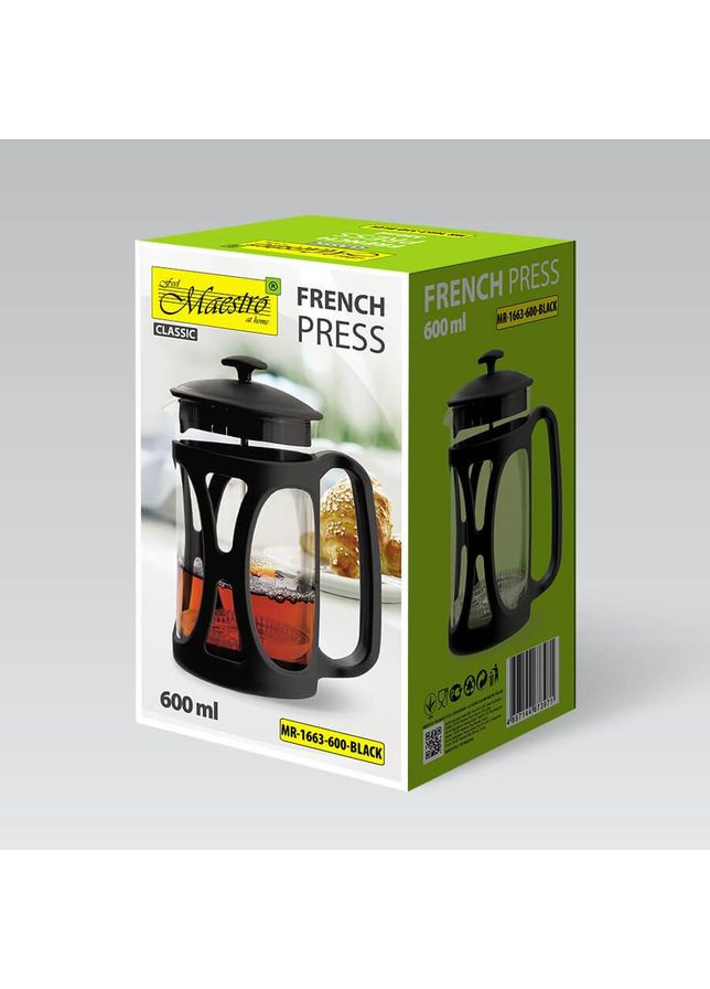 Френч-прес (Заварник) для чаю та кави 600 мл (MR-1663-600-BLACK) Maestro (365877173)