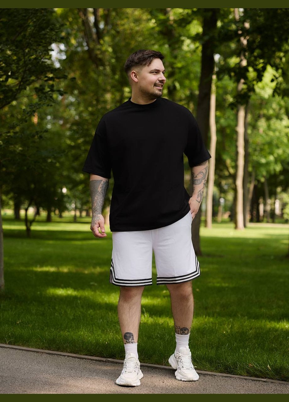 Черно-белый летний трендовый летний комплект с лампасами с шортами No Brand