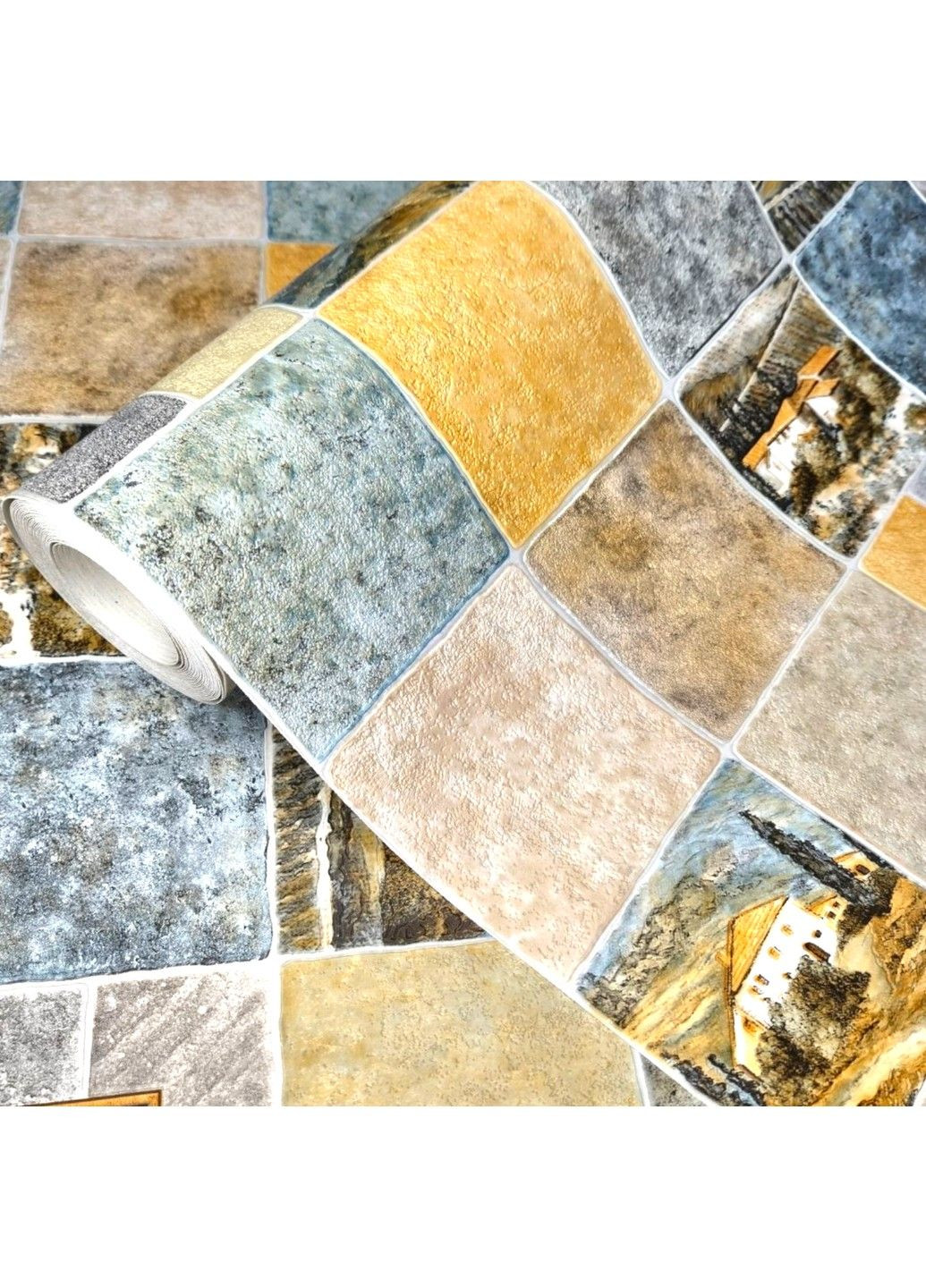 Шпалери Слов’янські вінілові 10.05×0.53 м 5831-05, у стилі плитки для кухні, передпокою, коридору Слов'янські шпалери (340275497)