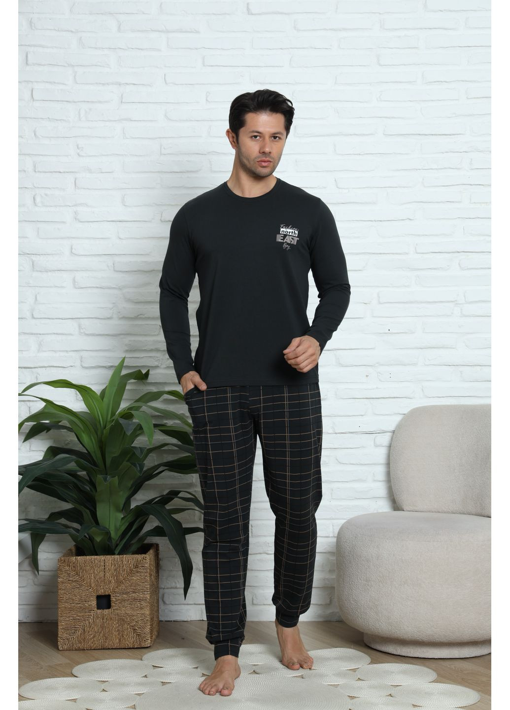 Мужской комплект штаны в клетку Plus Size Tom John (365720495)