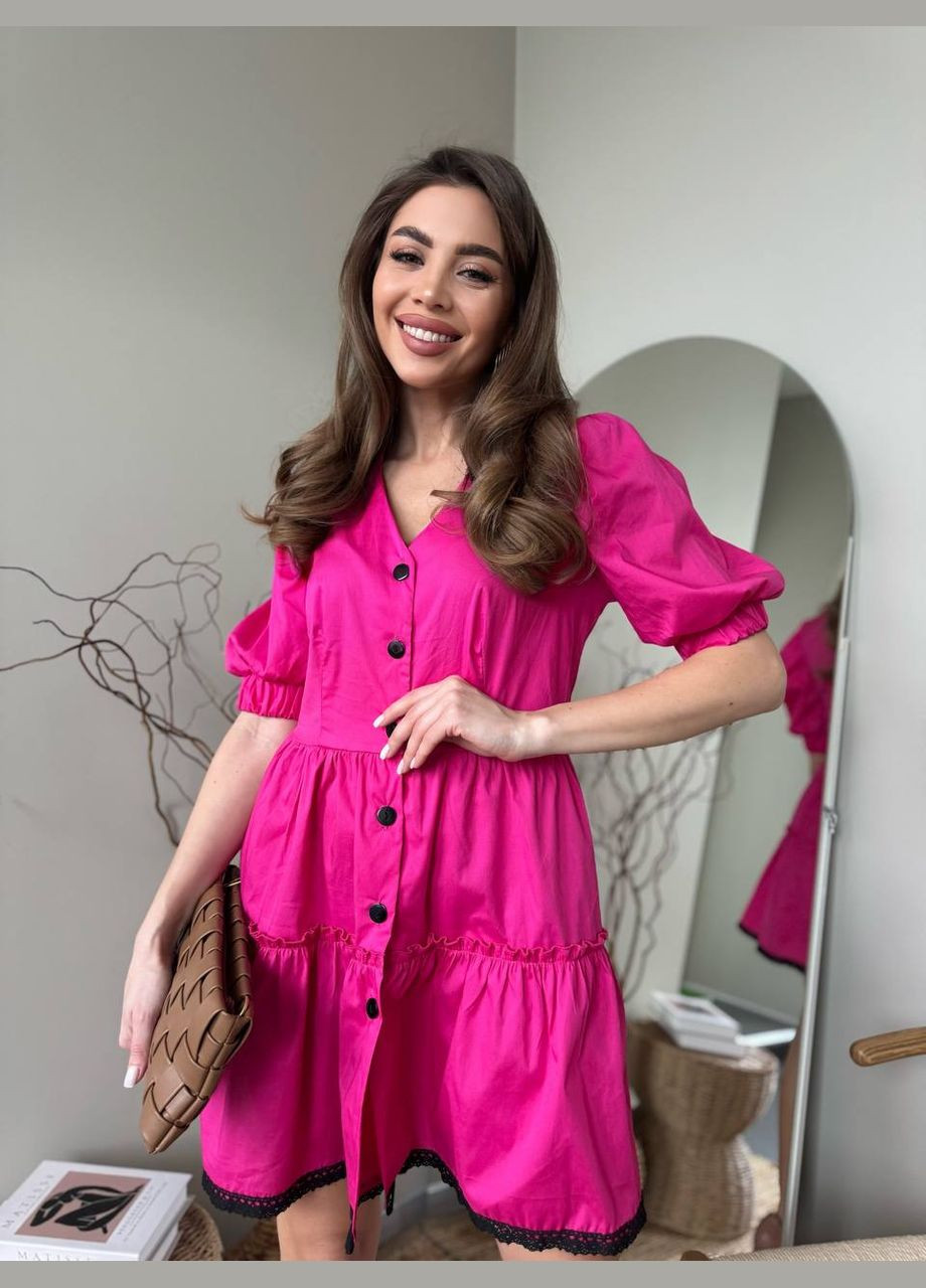 Розовое кэжуал платье мини из коттона Adelante однотонное