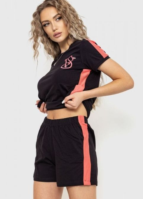 Чорна всесезон жіноча піжама з лого футболка + шорти No Brand