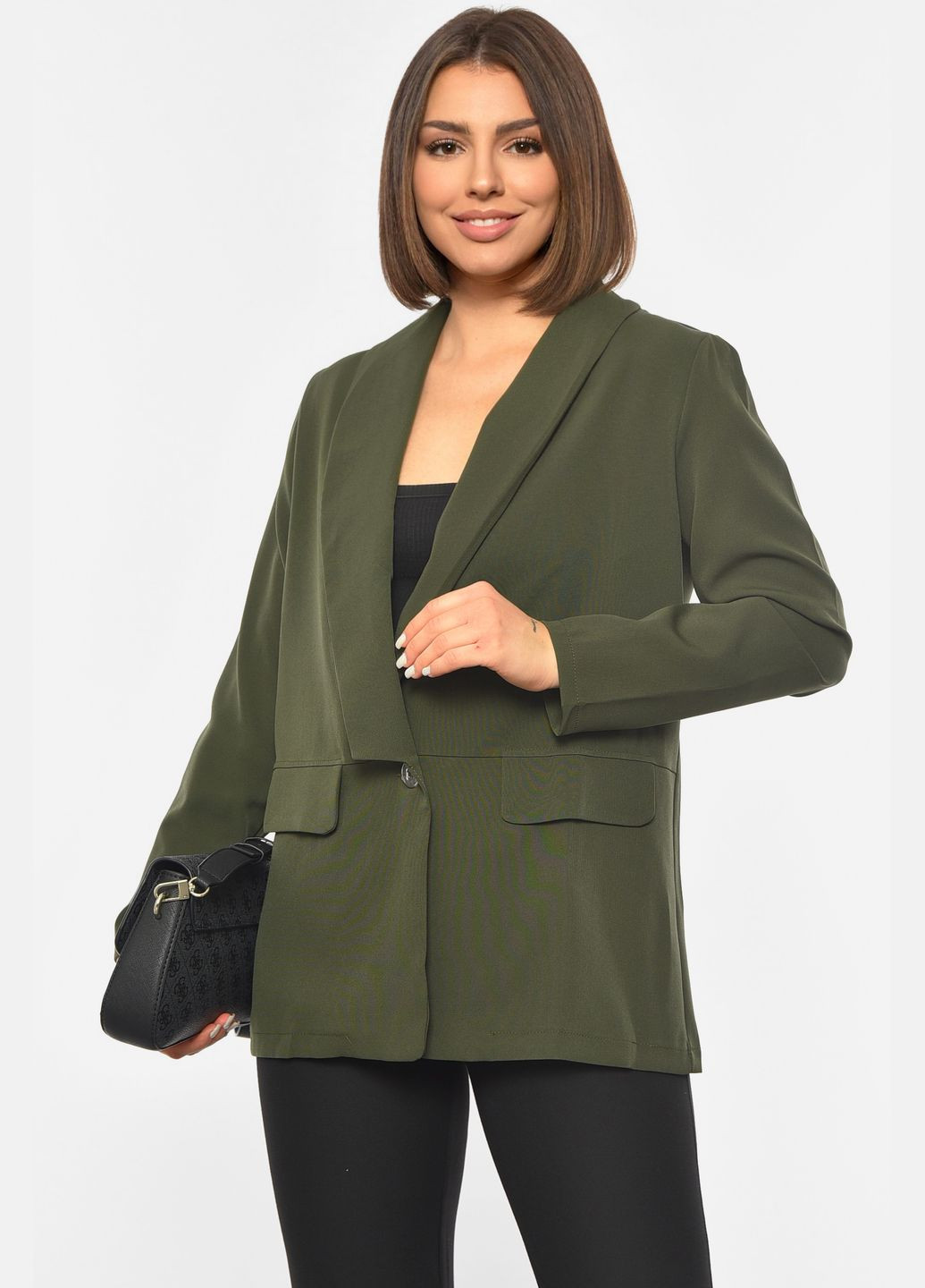 Хаки женский пиджак женский однотонный цвета хаки Let's Shop однотонный - демисезонный