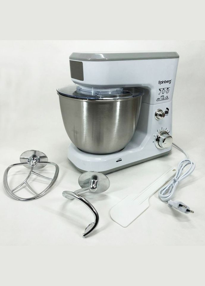Кухонний комбайн RB-8082 3200 Вт, Планетарний міксер-тестоміс з чашею 5л, 3 насадки, 6 швидкостей Rainberg (364663972)
