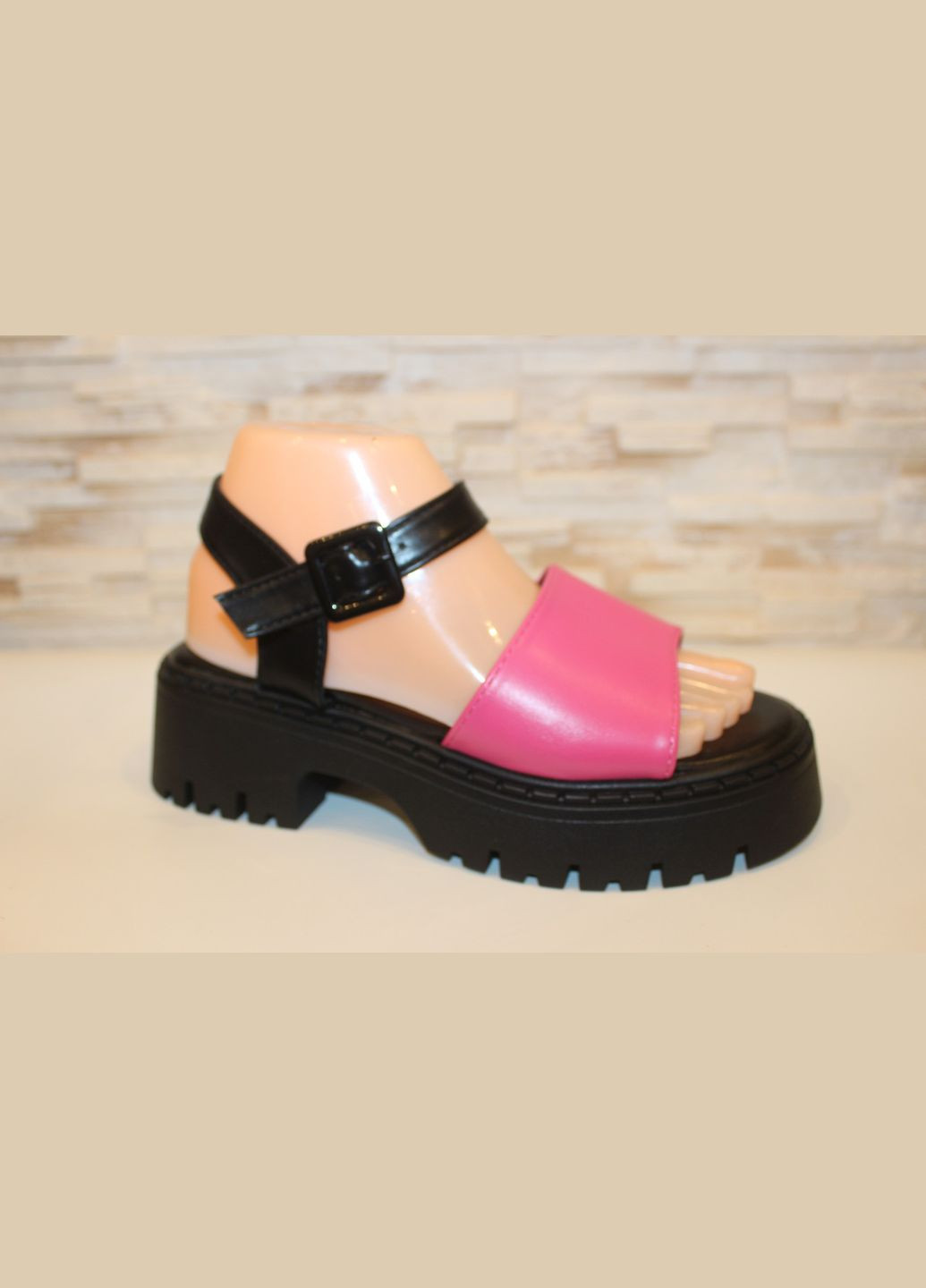 Босоніжки жіночі рожеві з чорним Seven Босоніжки жіночі літні (331765964)