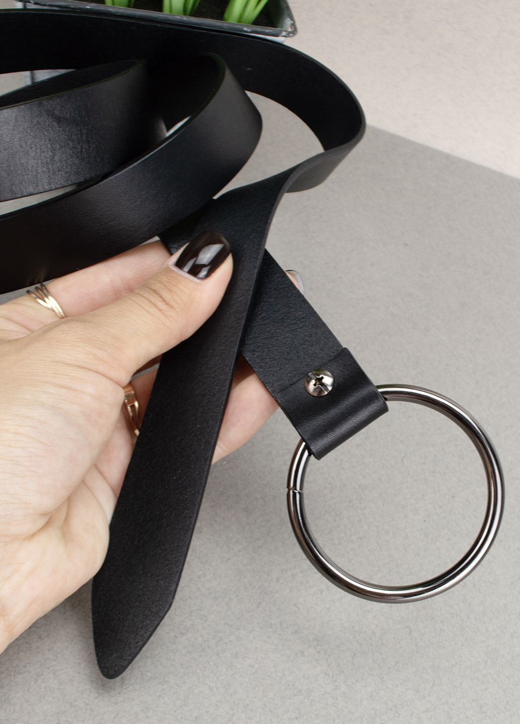 Ремень женский с кольцом под платье или пиджак HC-2588 (130 см) кожаный черный HandyCover (305699071)