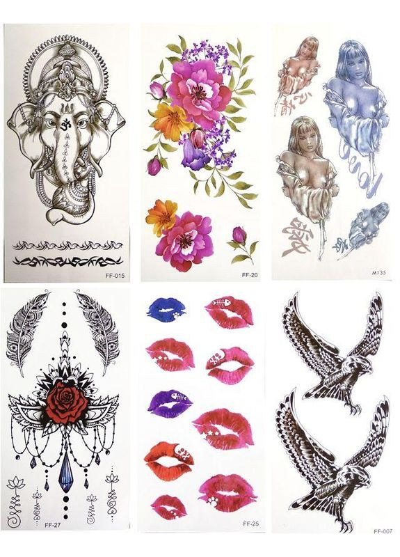Набір тимчасових тату "Середня. Мікс №2" (FF-25, FF-27, FF-007, FF-015) MIC (362433354)