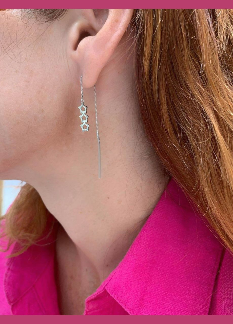 Серебряные серьги протяжки цепочки без камней Три Звезды серебро 925 пробы Родированное 54030 No Brand (306741934)