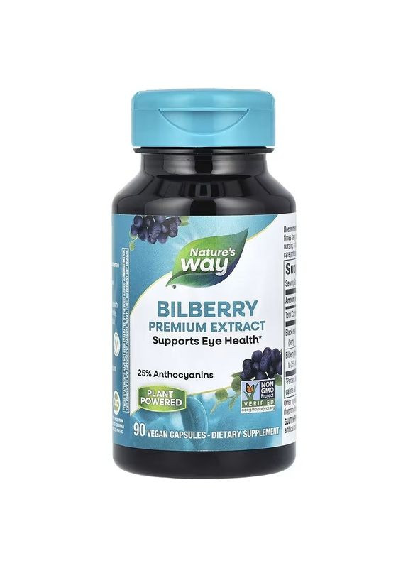 Черника, премиум экстракт, Bilberry, Premium Extract,, 90 вегетарианских капсул Nature's Way (322741247)