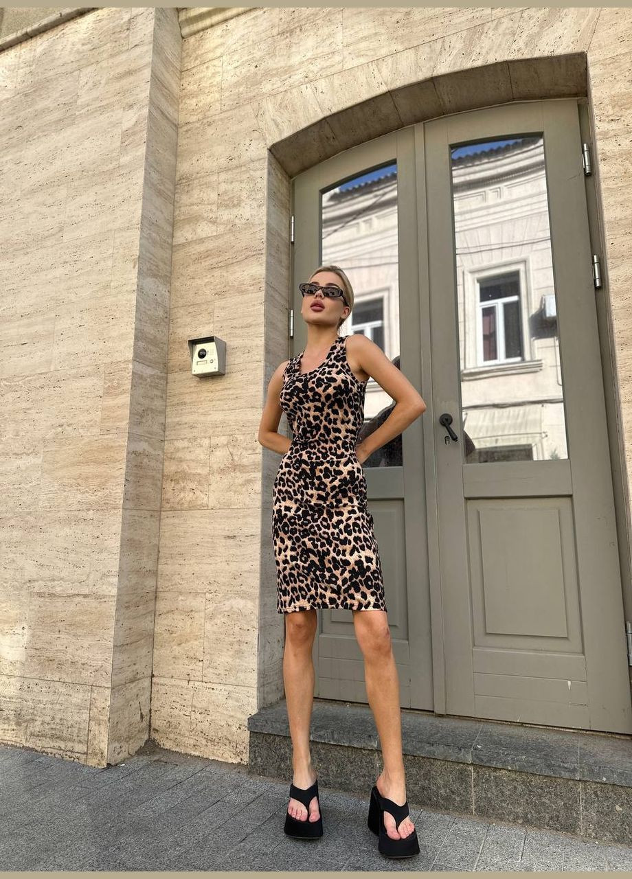 Комбінована повсякденний сукня-майка в леопардовому принті сукня-майка MonCher леопардовий