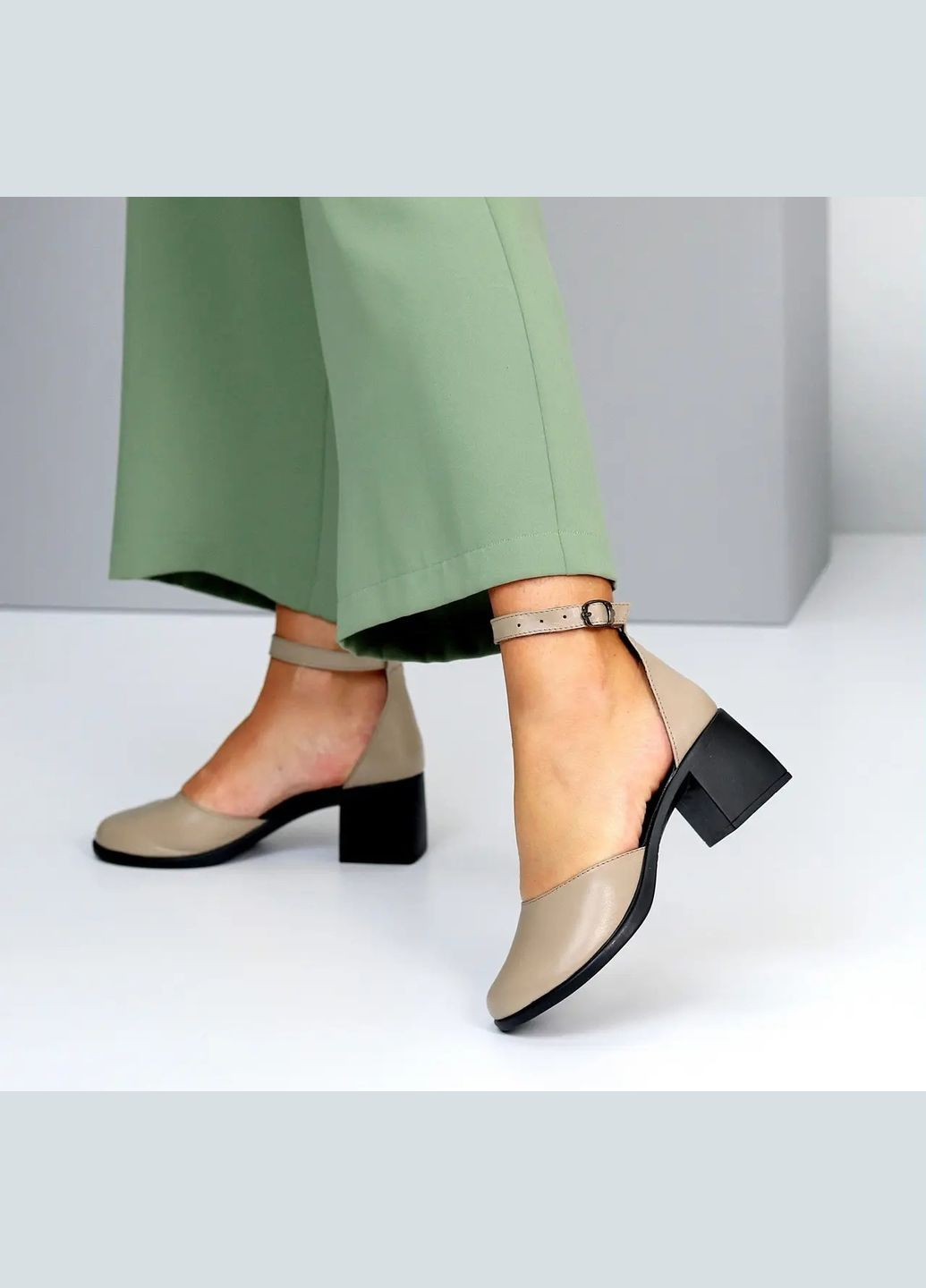 Viki Стильні бежеві жіночі туфлі на середньому підборі з ремінцем – комфорт і елегантність у кольорі мокко бежевий з натуральна шкіра, — літо (339602423)