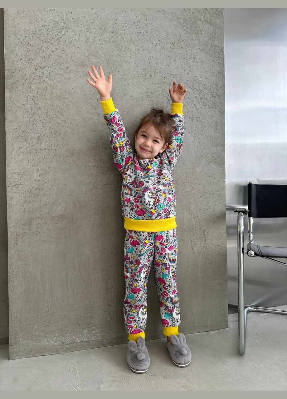 Світло-сіра зимня дитяча піжама тепла з натуральної тканини No Brand