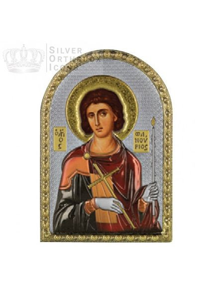 Ікона Святий Фануріос 5х7см срібна на пластику покрита ємалью Prince Silvero (265215563)