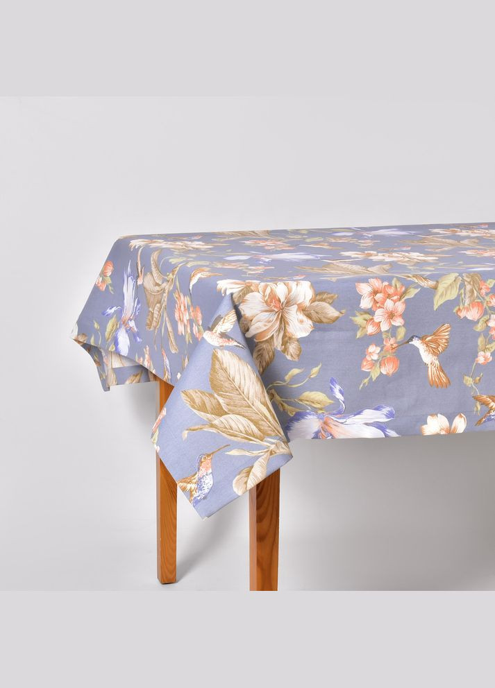 Скатерть 140х170 см хлопчатобумажная скатерть с водоотталкивающим покрытием, принт Колибри Джинс IDEIA (334726777)