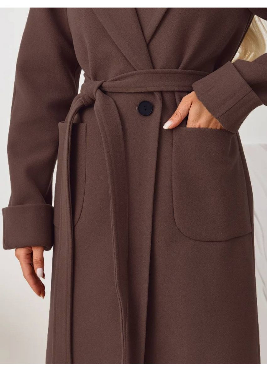 Темно-коричневе демісезонне Пальто Турецький кашемір на підкладці,з поясом та накладні кишені Україна