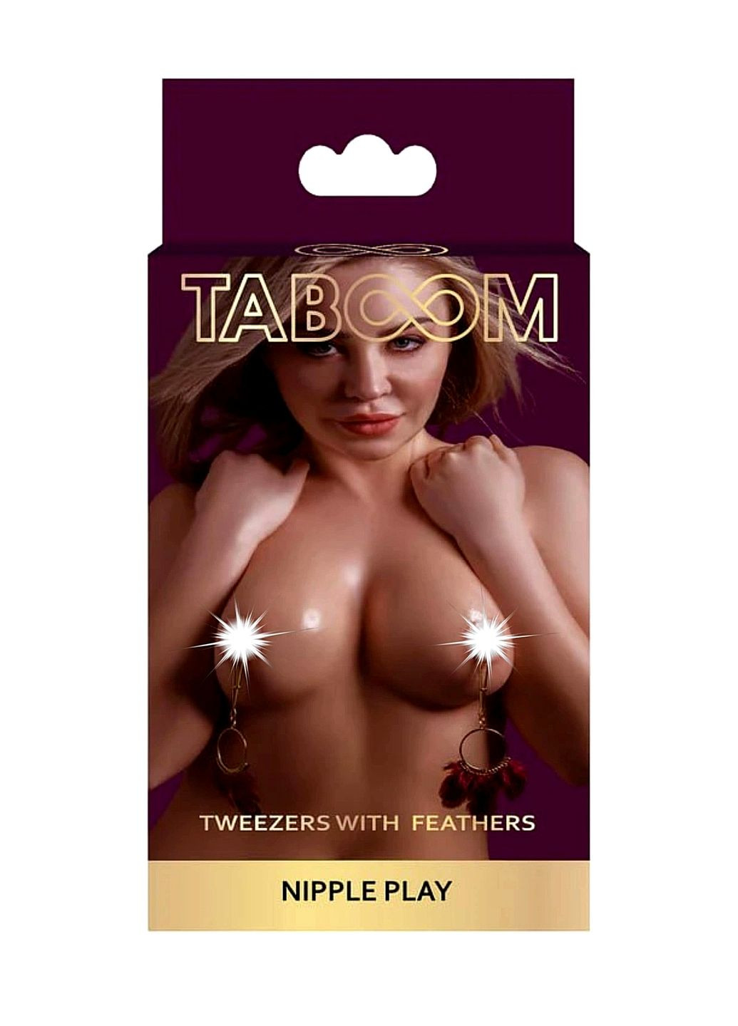 Зажимы на соски золотистые Nipple Play Tweezers With Feathers с красными перьями Taboom (297132813)