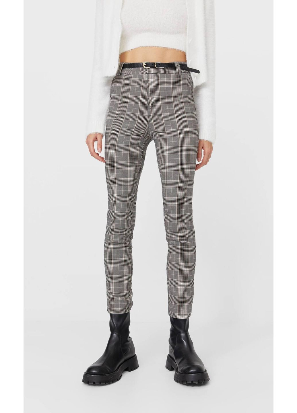 Брюки демісезон,сірий-білий в клітку, Stradivarius (257522870)