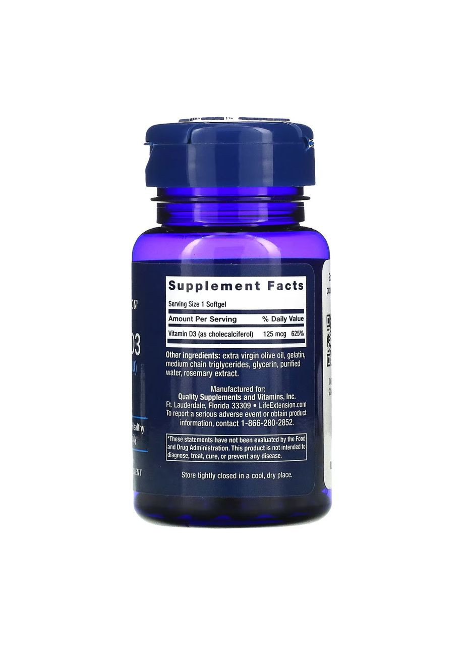 Vitamin D3 125 mcg (5000 IU) - 60 softgels Life Extension (369396696)
