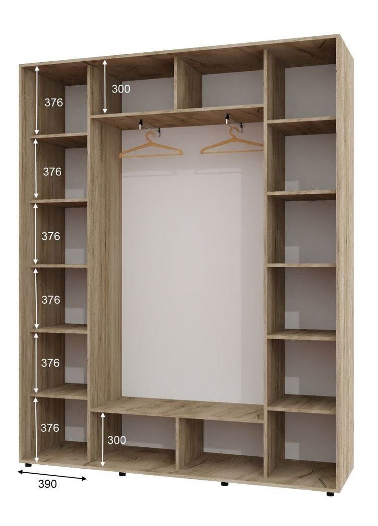 Шафа-купе тридверна 200*45*250 Дуб крафт сірий 2 Дзеркала з піскострумним малюнком/Дзеркало ШК-05 Алекса (360464904)