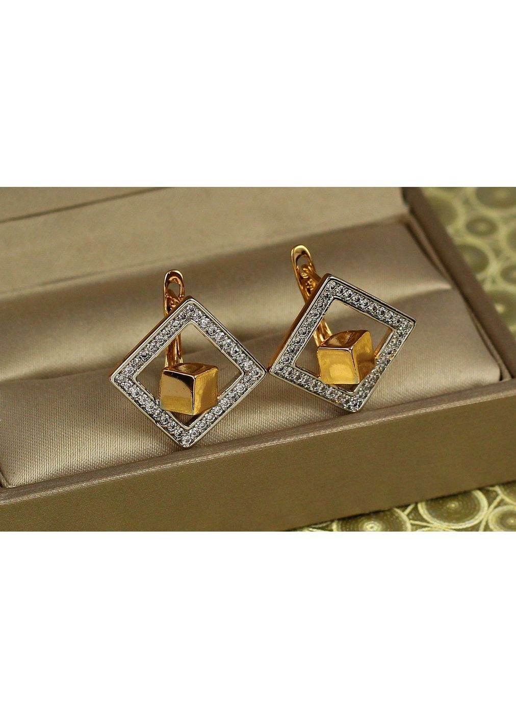 Сережки гіперкуб з родієм 2 см золотисті love-shopping Xuping Jewelry (354661941)