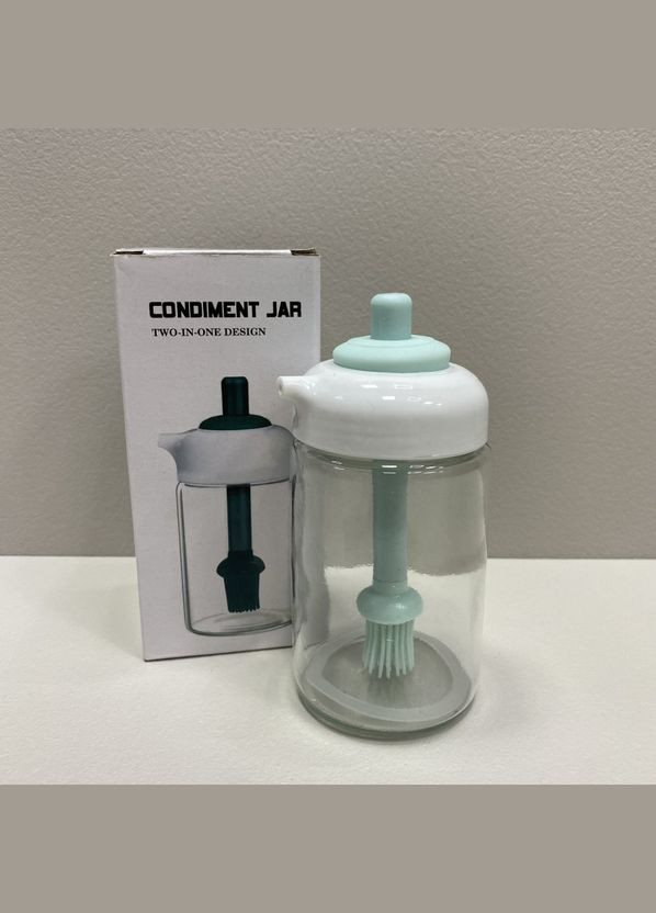 Емкость для масла с силиконовой кисточкой стеклянная 250 мл OB-25/6256 прозрачная с бирюзовой A-Plus (317203826)