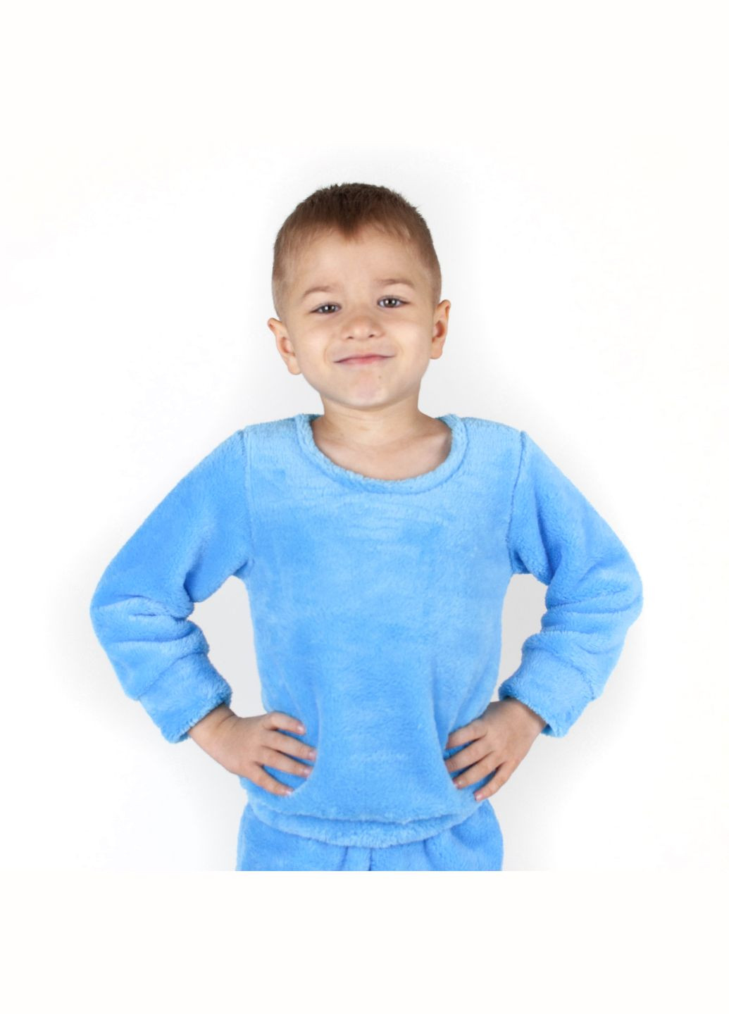 Голубая всесезон пижама детская теплая из однотонного плюша blue голубой dexter's