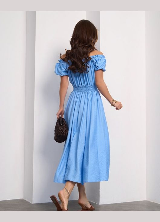 Блакитна повсякденний сукні з відкритими плечима ISSA PLUS однотонна
