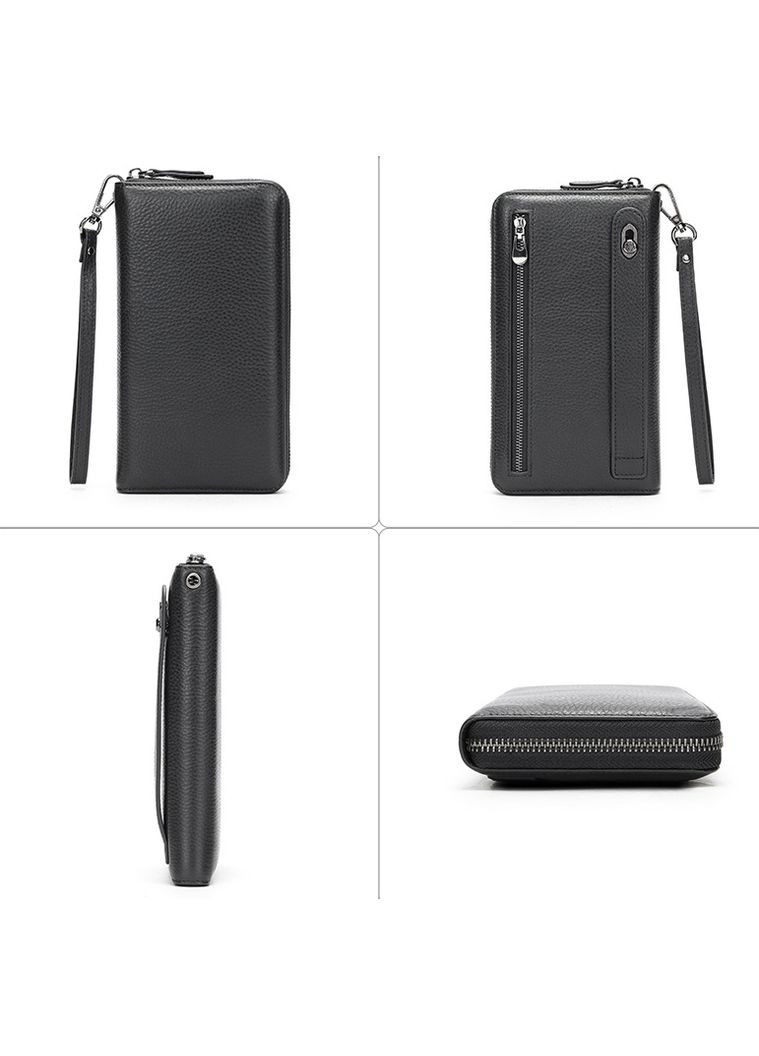 Мужской кожаный клатч с ручкой кошелек портмоне на молнии кожа черный Eton (316660123)