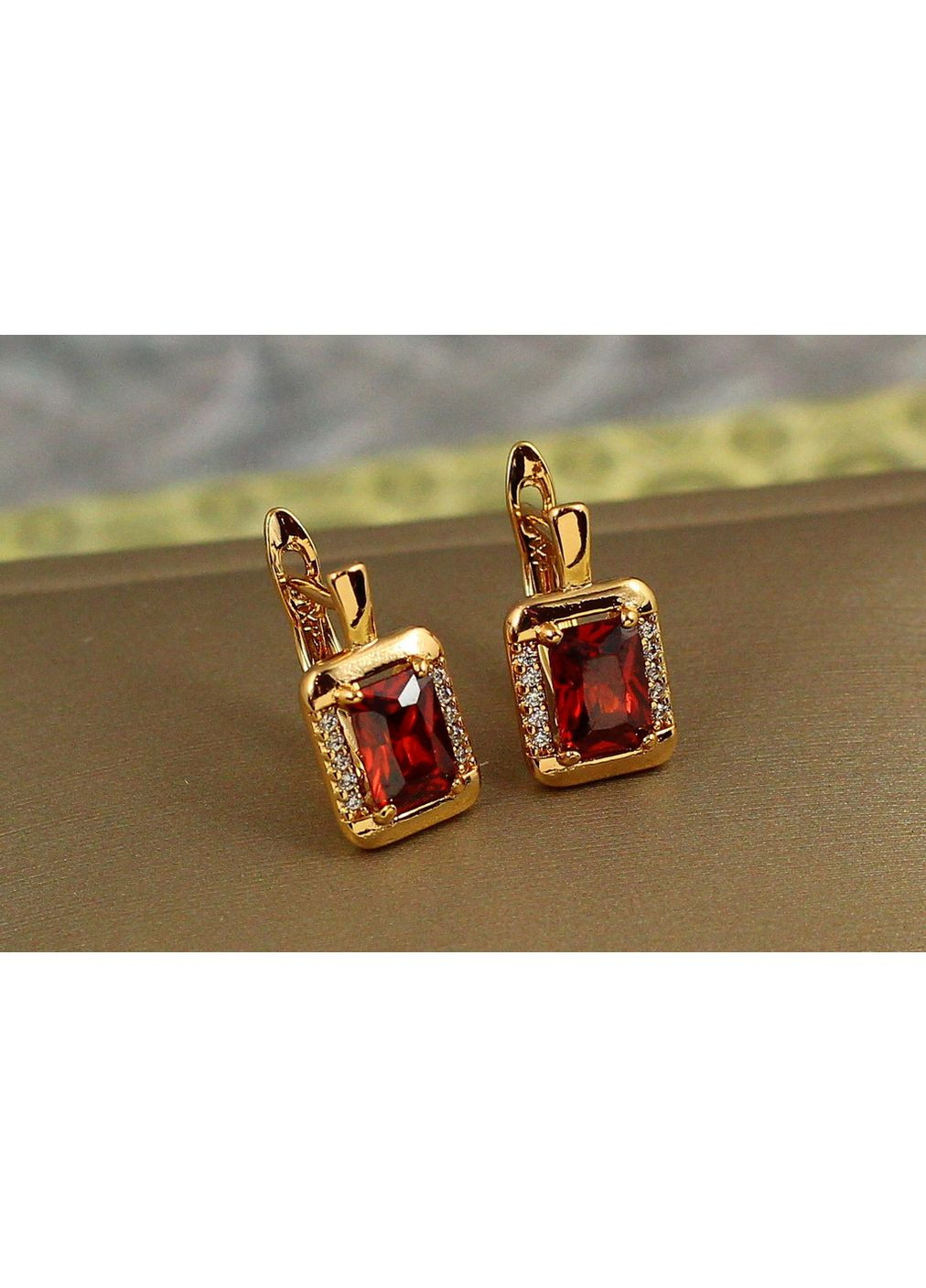 Серьги фельетон с красным камнем 1,5 см золотистые love-shopping Xuping Jewelry (354657883)