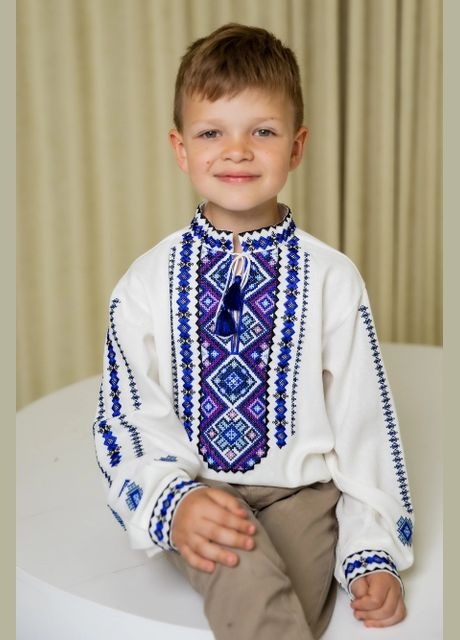 Вышиванка для мальчика Русланчик молочный с синим Galychanka 7234 (355802393)