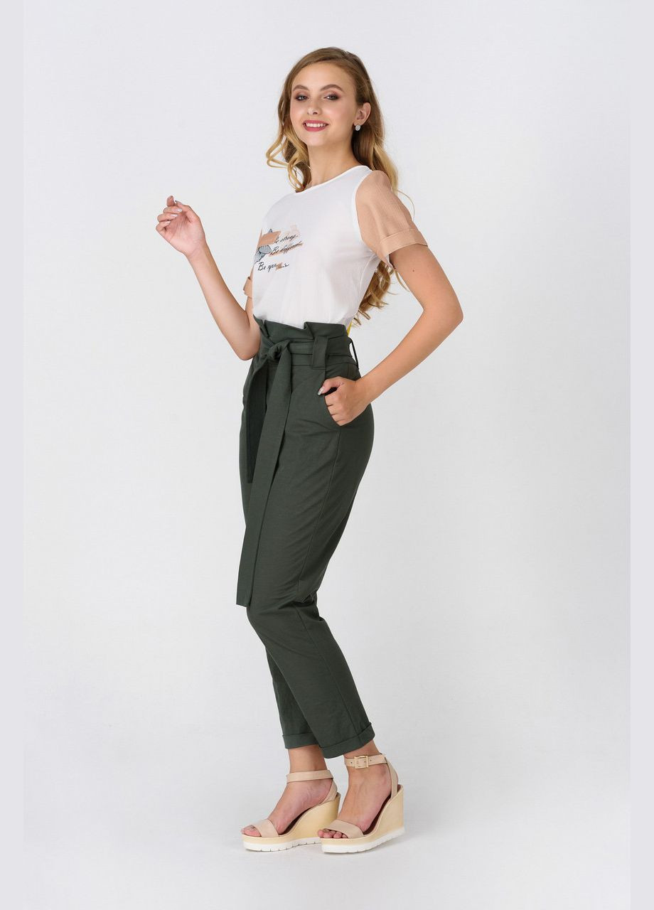 Літні жіночі штани хакі вільні з бавовни MKRM1970-2 Modna KAZKA (271818486)