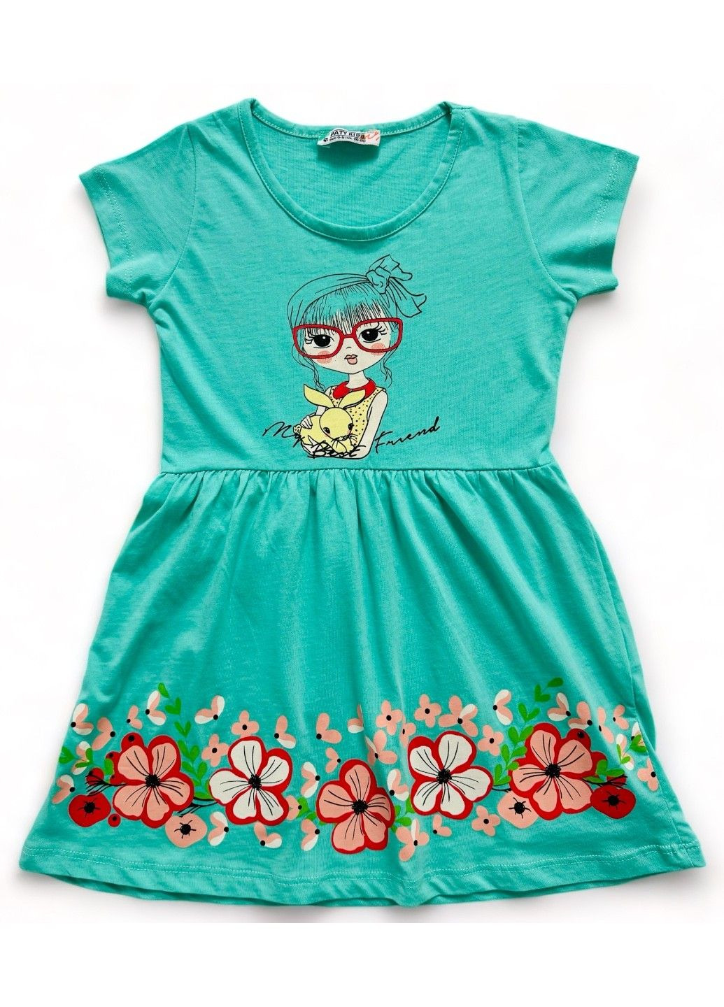 Бірюзова сукня з принтом Paty Kids (283014174)