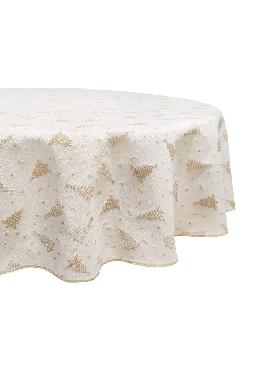 Новогодняя скатерть на овальный стол, гобеленовая збежевая с золотистой нитью овальная скатерть 140, 200 Maystat (306812368)