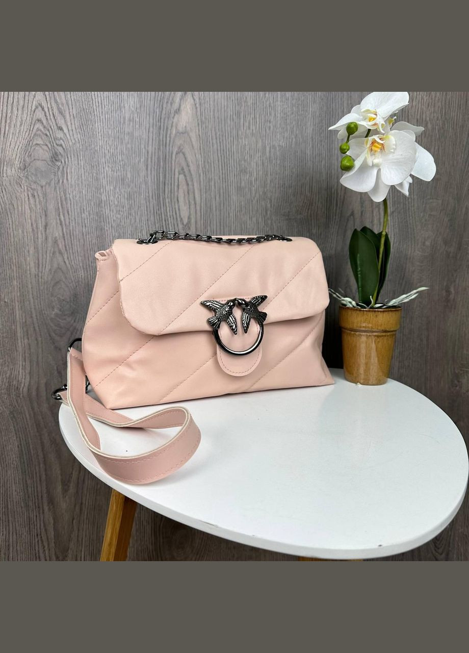 Качественная женская минисумочка клатч на плечо в стиле Пинко стеганая, маленькая сумка Pinko птички Пудровый No Brand (334730207)