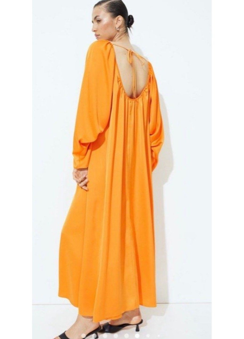 Оранжевое коктейльное женское объемное атласное платье н&м (57040) xs оранжевое H&M